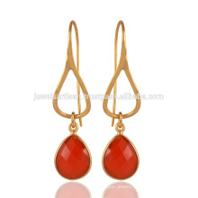 Sterling Silver & Red Chalcedony tear drop Gemstone Drop Earring